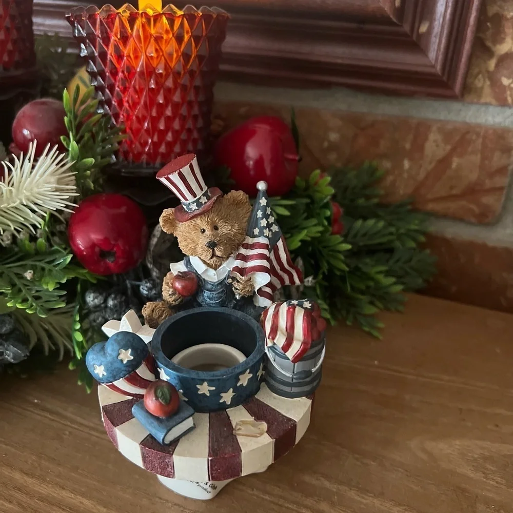 ❤️Home Interior Teddy Bear USA Flag Candle Capper‼️FINAL SALE